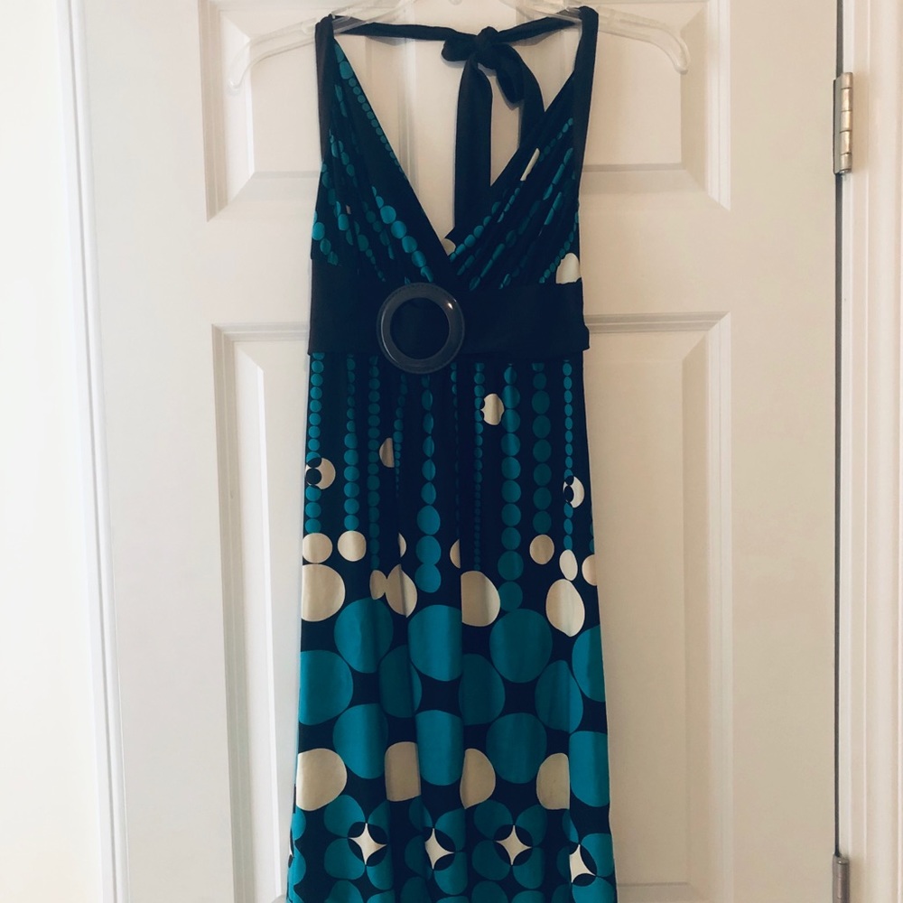 Retro teal and brown halter dress